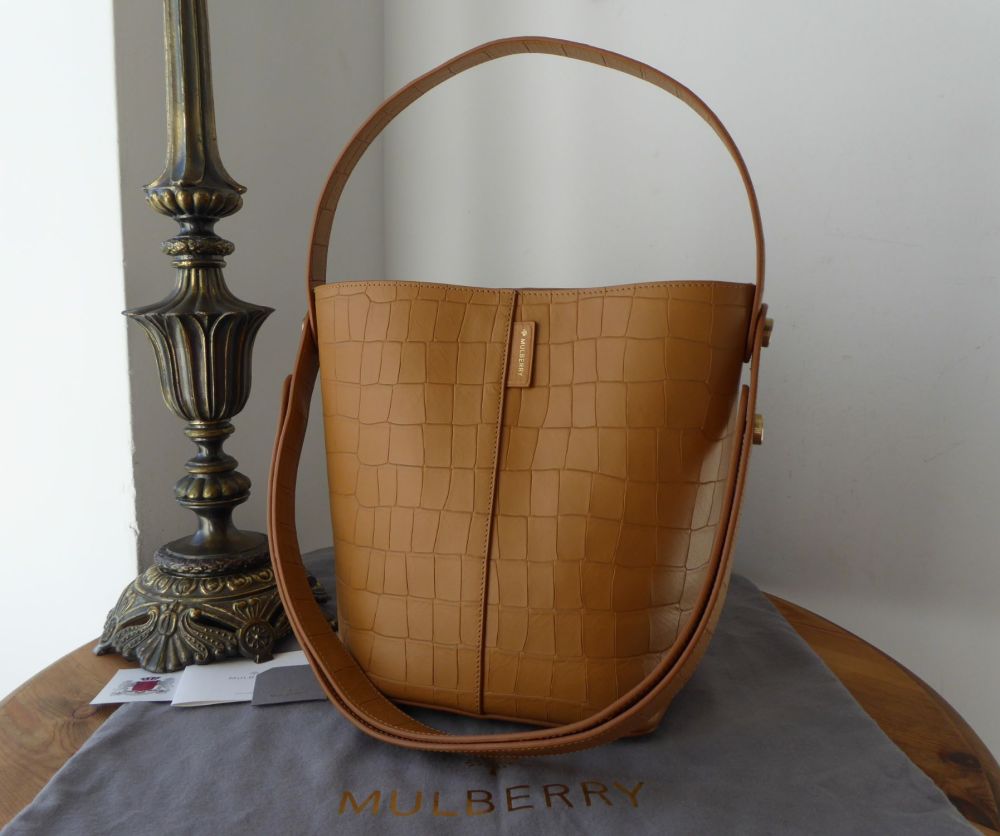 Mulberry Small Kite Tote in Camel Deep Embossed Croc Printed Leather - New