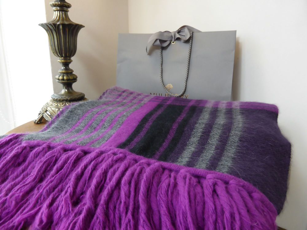 Mulberry Ancient Tartan XXL Blanket Scarf in Purple & Charcoal Grey Angora 