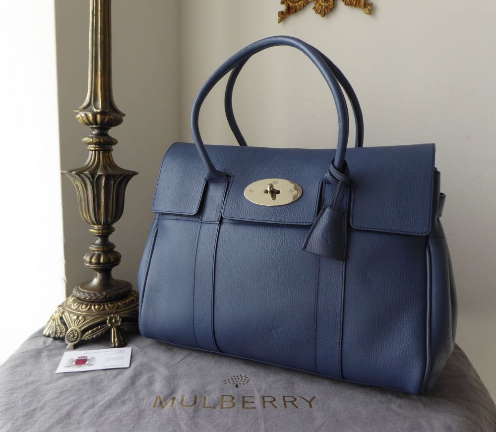 Mulberry Classic Heritage Bayswater in Slate Blue Grainy Print Leather 