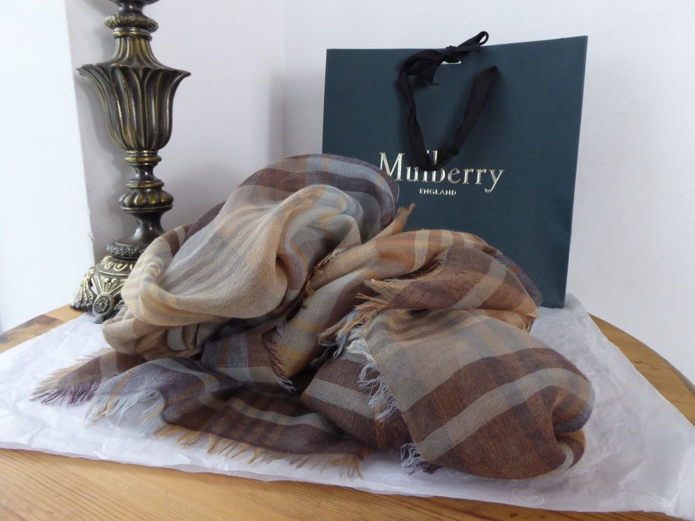 Mulberry Ancient Tartan Large Wrap Scarf in Cashmere Wool Mix As New 