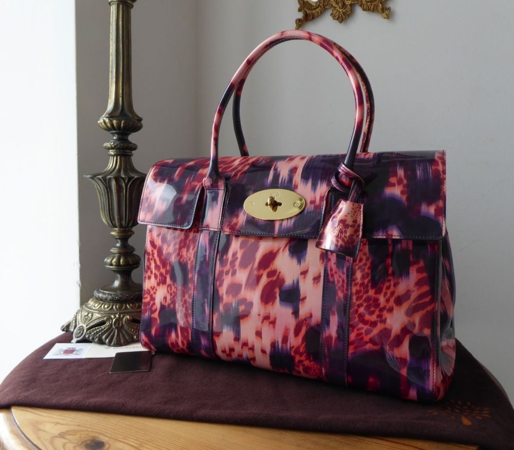 Mulberry Classic Bayswater in Plum Loopy Leopard Glossy Patent Leather