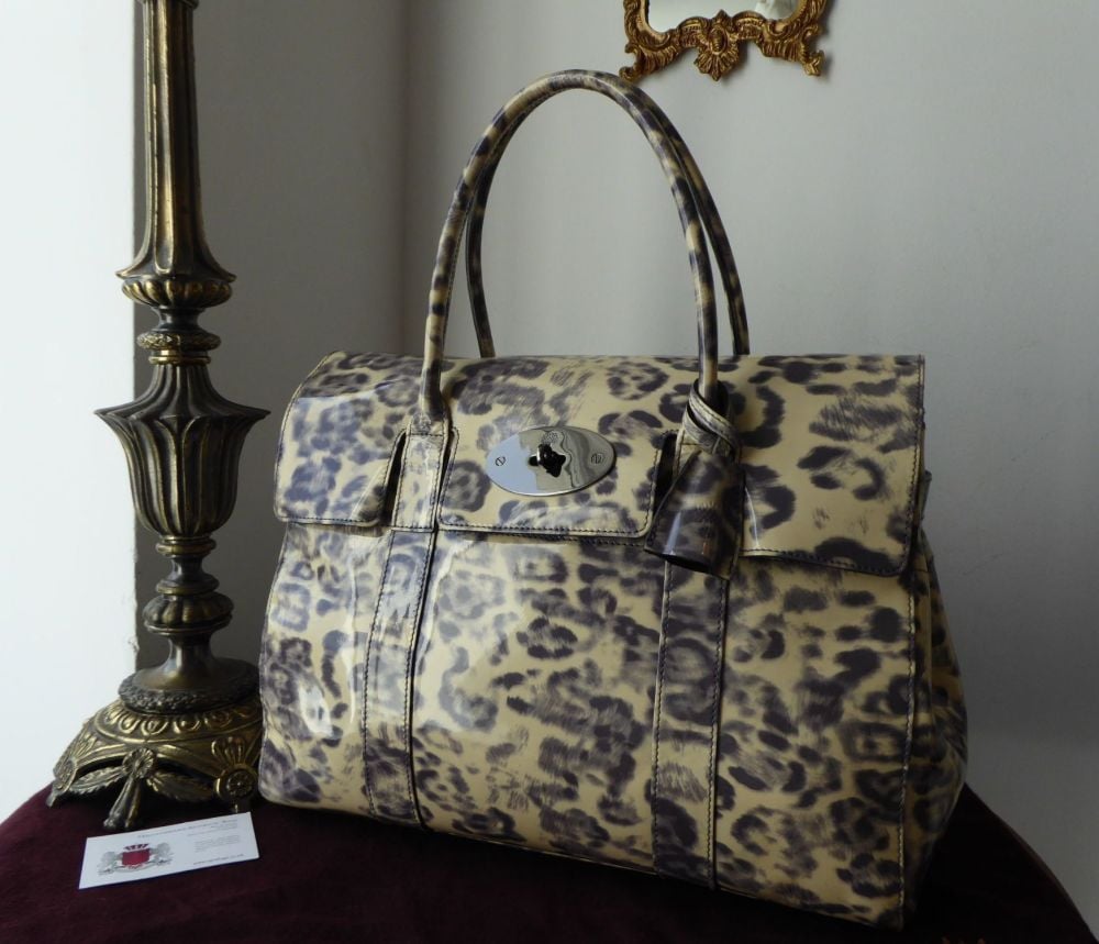 Mulberry Classic Bayswater in Putty Smudged Leopard Printed Patent Leather
