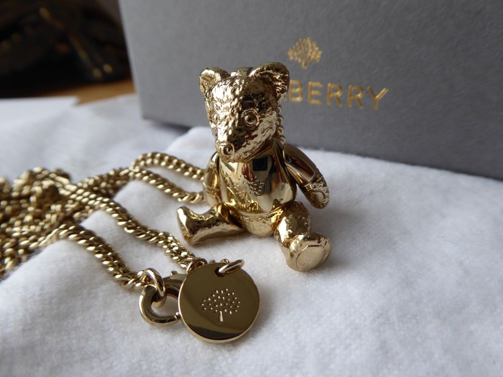 Mulberry Teddy Bear Necklace in Gold Tone Metal