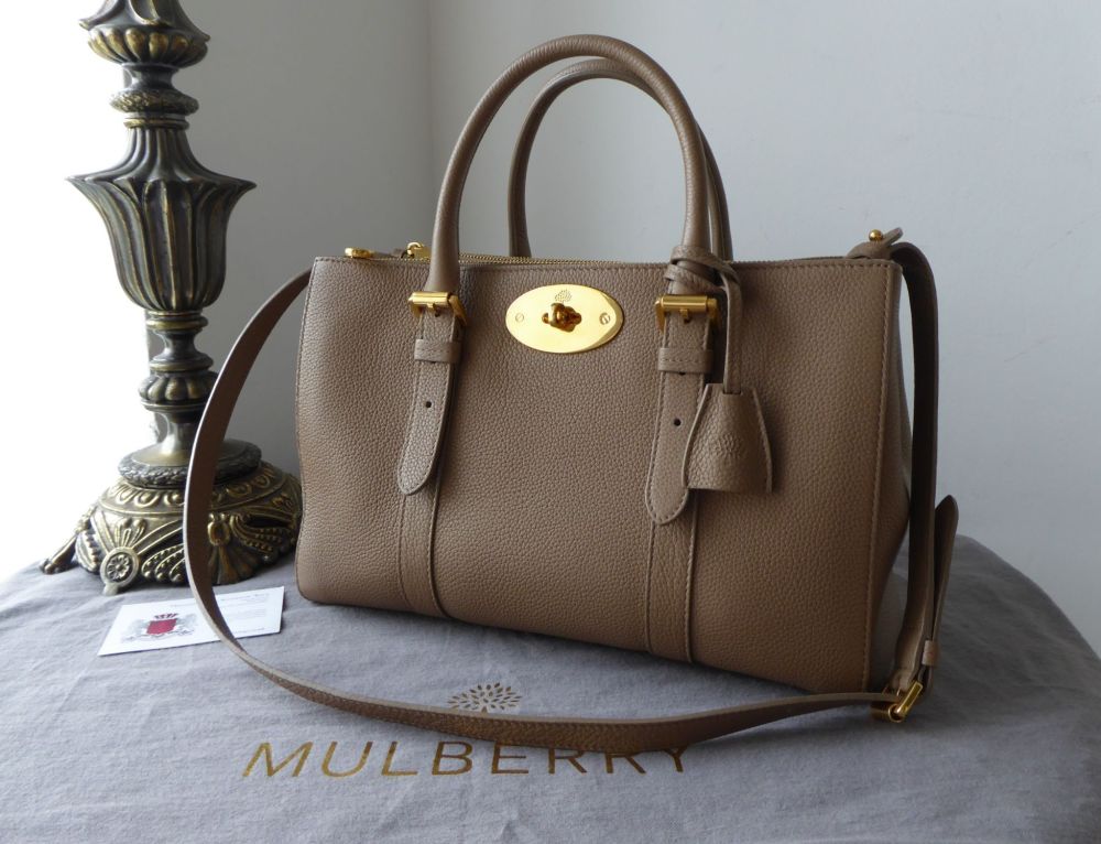 Mulberry  Double Zip Bayswater Tote in Taupe Small Classic Grain Leather 