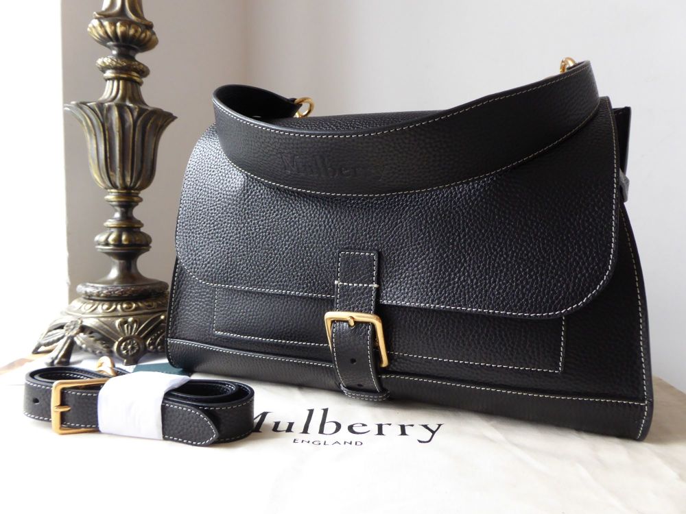 Mulberry Chiltern Buckle Satchel in Black Grained Vegetable Tanned Leather 