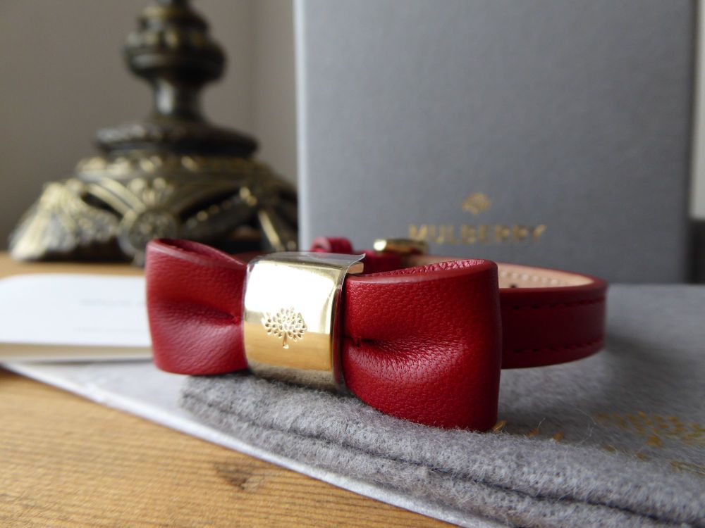 Mulberry Bow Bracelet in Poppy Red Silky Nappa with Shiny Gold Tone Hardware - SOLD