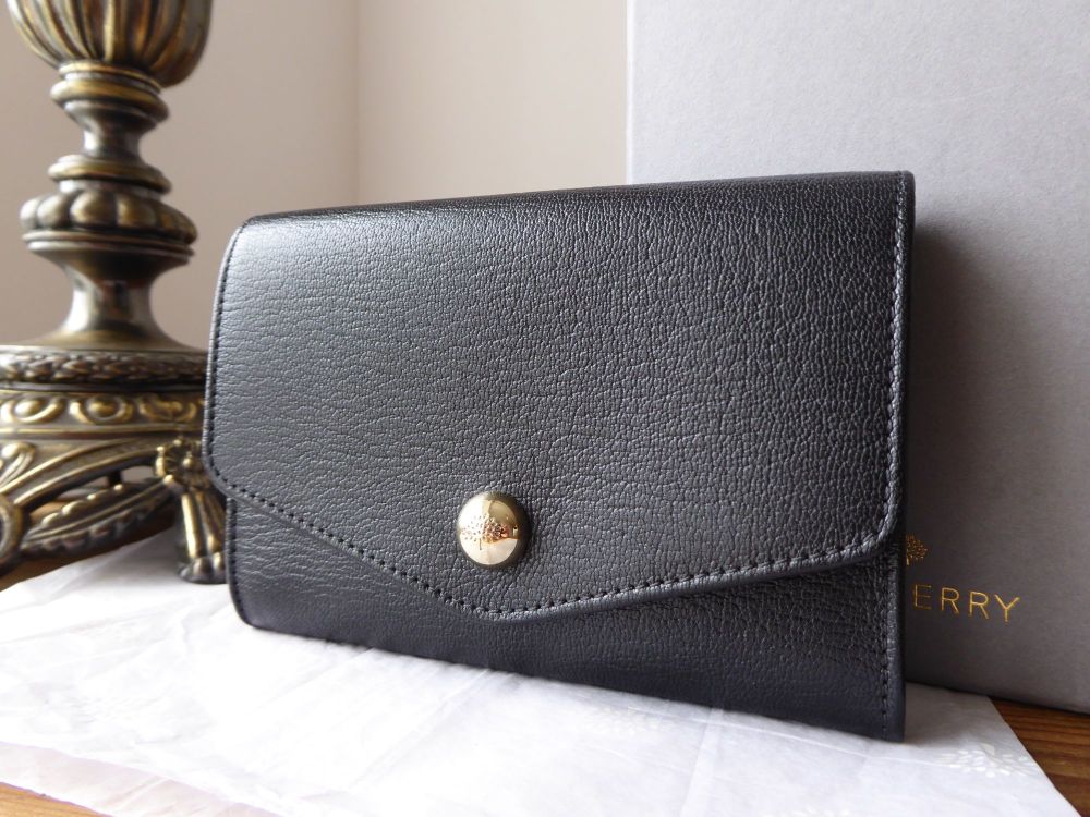 Mulberry Dome Rivet French Purse in Black Shiny Goat Leather - New