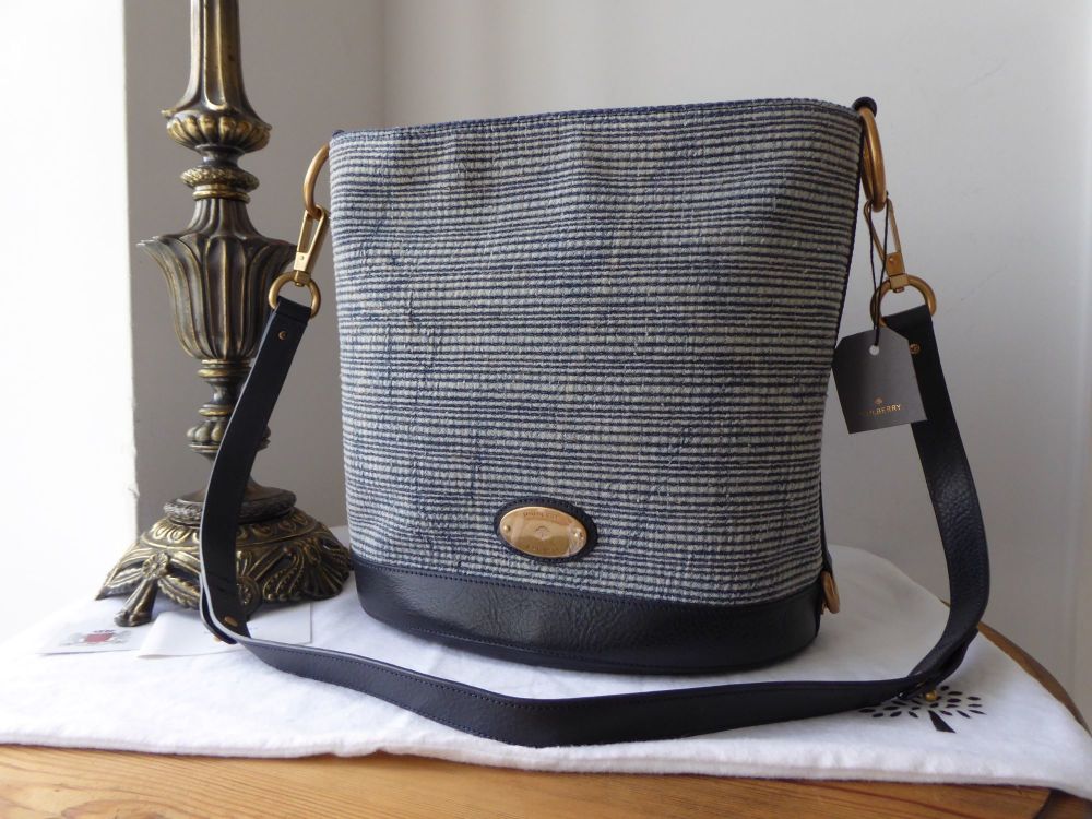 Mulberry Jamie Bucket Bag in Midnight Blue Woven Denim & Vegetable Tanned Leather - SOLD