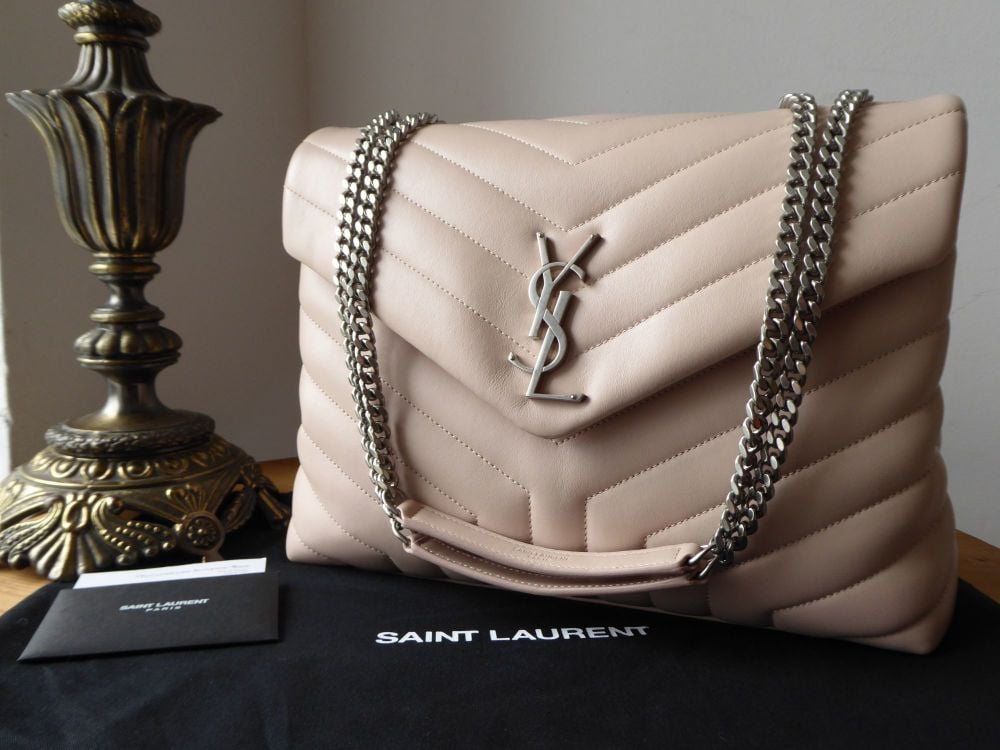 Saint Laurent YSL Medium Loulou in Marble Pink Chevron Quilted Leather - SOLD