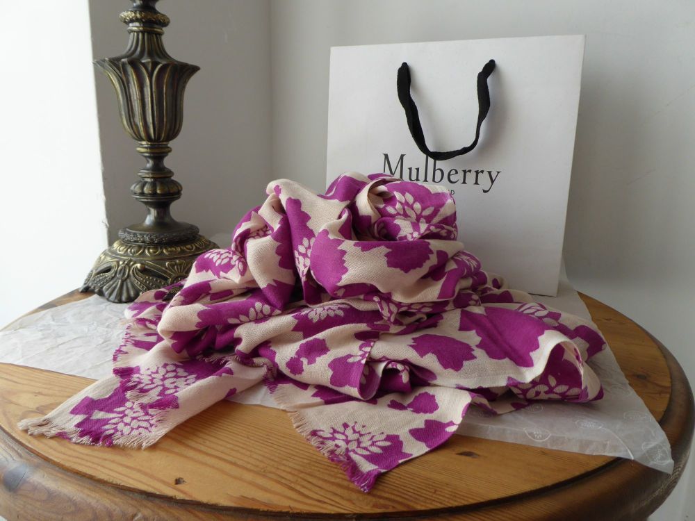 Mulberry Floral Tree Knit Scarf in Cerise Pink Bamboo Soya Mix