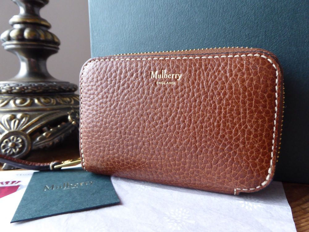 Mulberry Multi Card Zip Around Card Coin Purse in Oak Grained Vegetable Tan