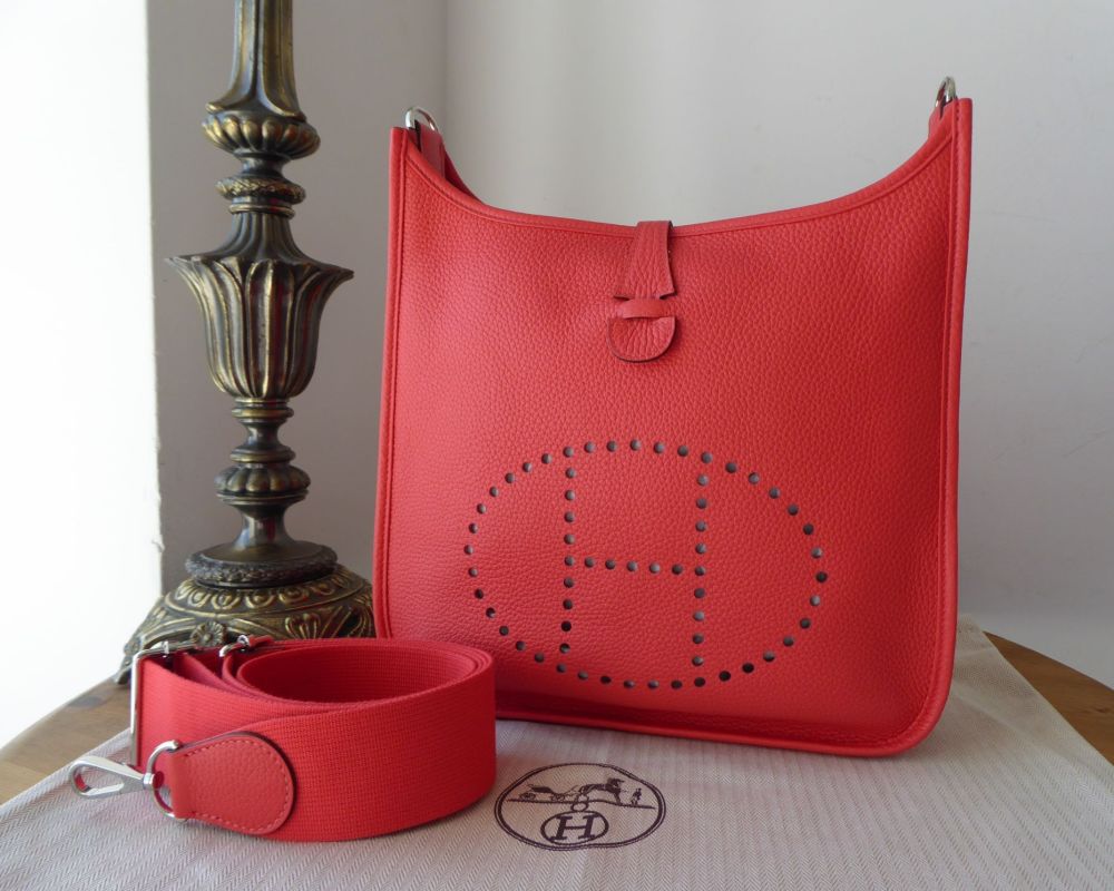 Hermes Rose Jaipur Clemence Leather Evelyn III GM Bag - Yoogi's Closet