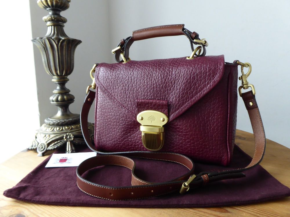 Mulberry Small Polly Pushlock Satchel in Conker Shiny Grain Leather 
