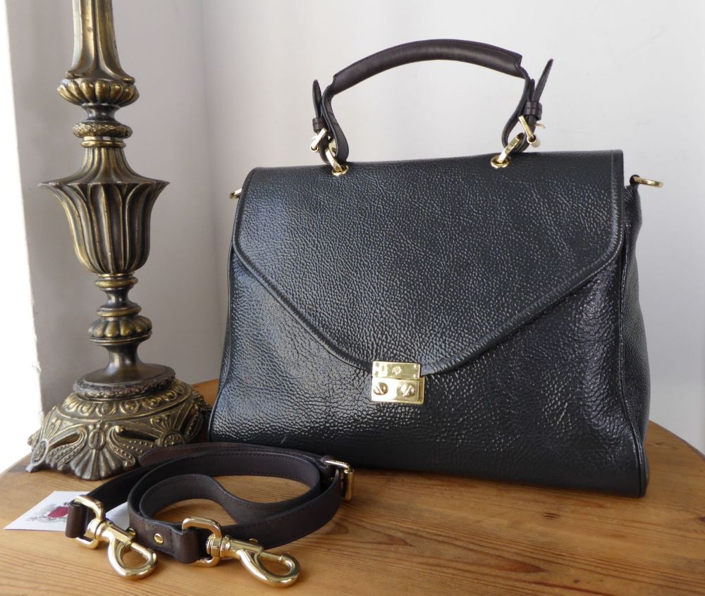 Mulberry Large Neely Satchel in Steel Grey Spongy Pebbled Patent Leather