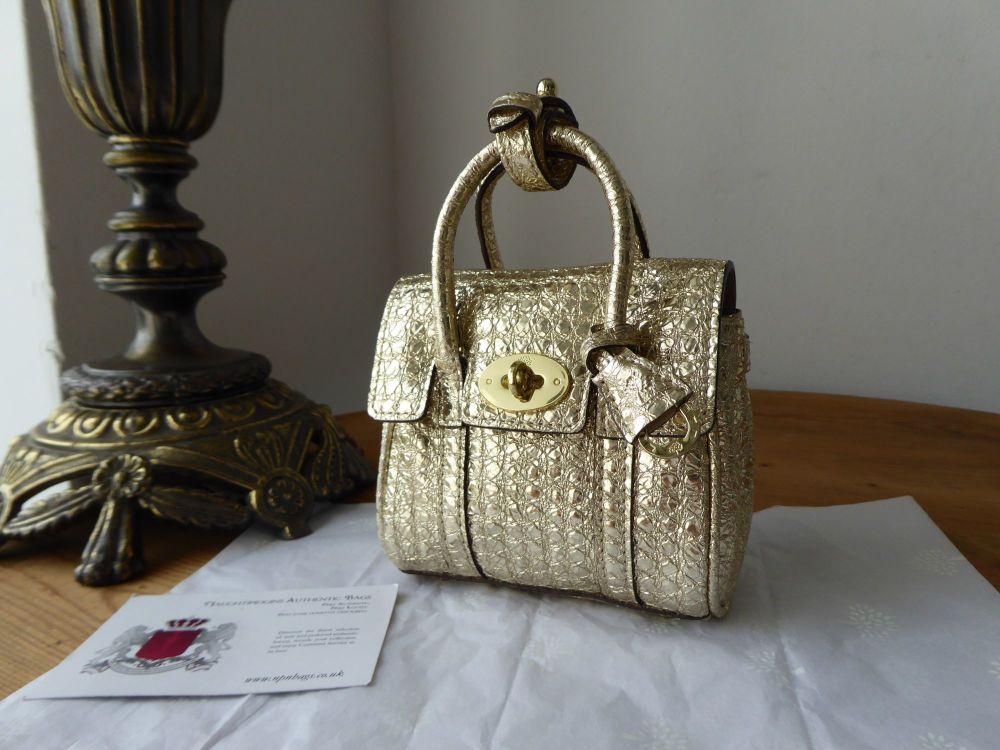 Mulberry Shrunken Micro Bayswater Oversized Charm Key Pouch in Champagne Gold Metallic Diamond Sparkle - SOLD