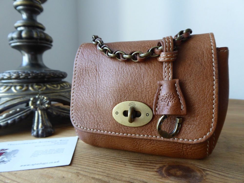 Mulberry Shrunken Micro Lily Oversized Charm Key Pouch in Oak Natural Leath