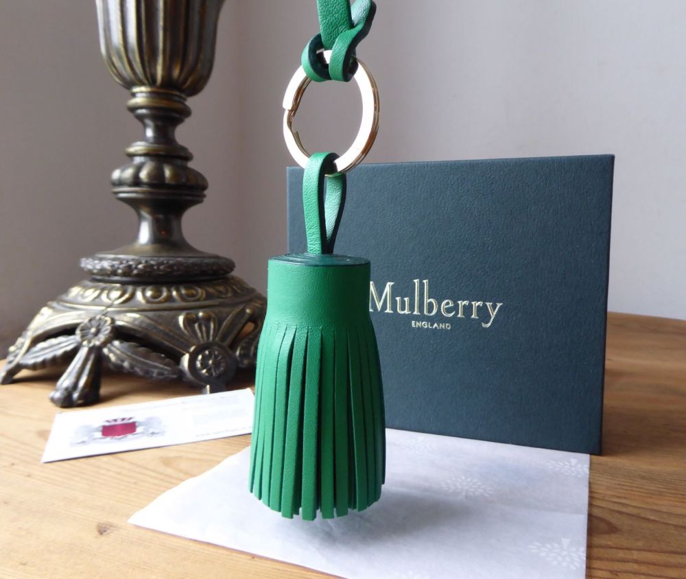 Mulberry Tassle Keyring Bag Charm in Jungle Green Lamb Nappa Leather - New