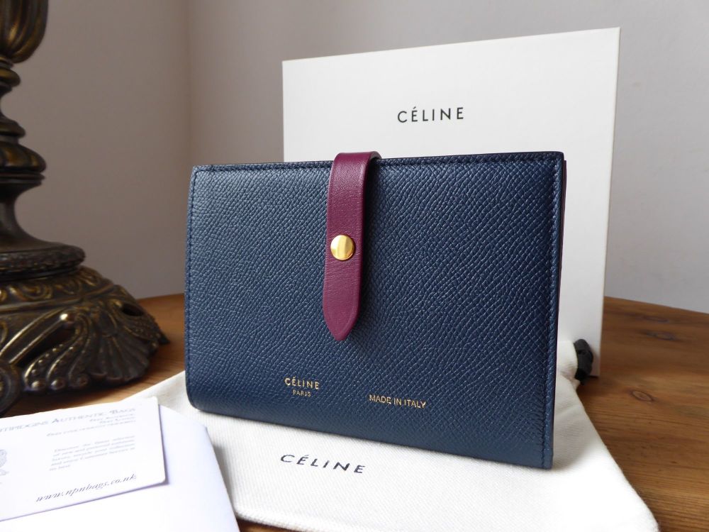 Celine Medium Strap Wallet In Bicolour Navy & Burgundy Calfskin - SOLD