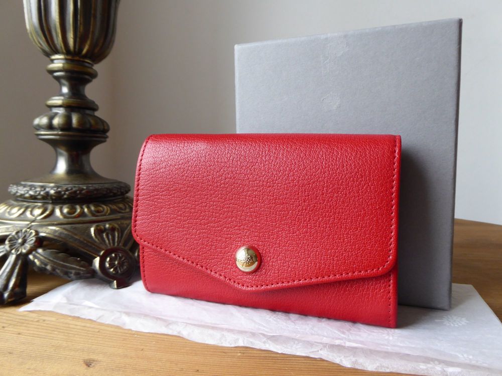 Mulberry Dome Rivet French Purse in Bright Red Shiny Goat Leather - As New