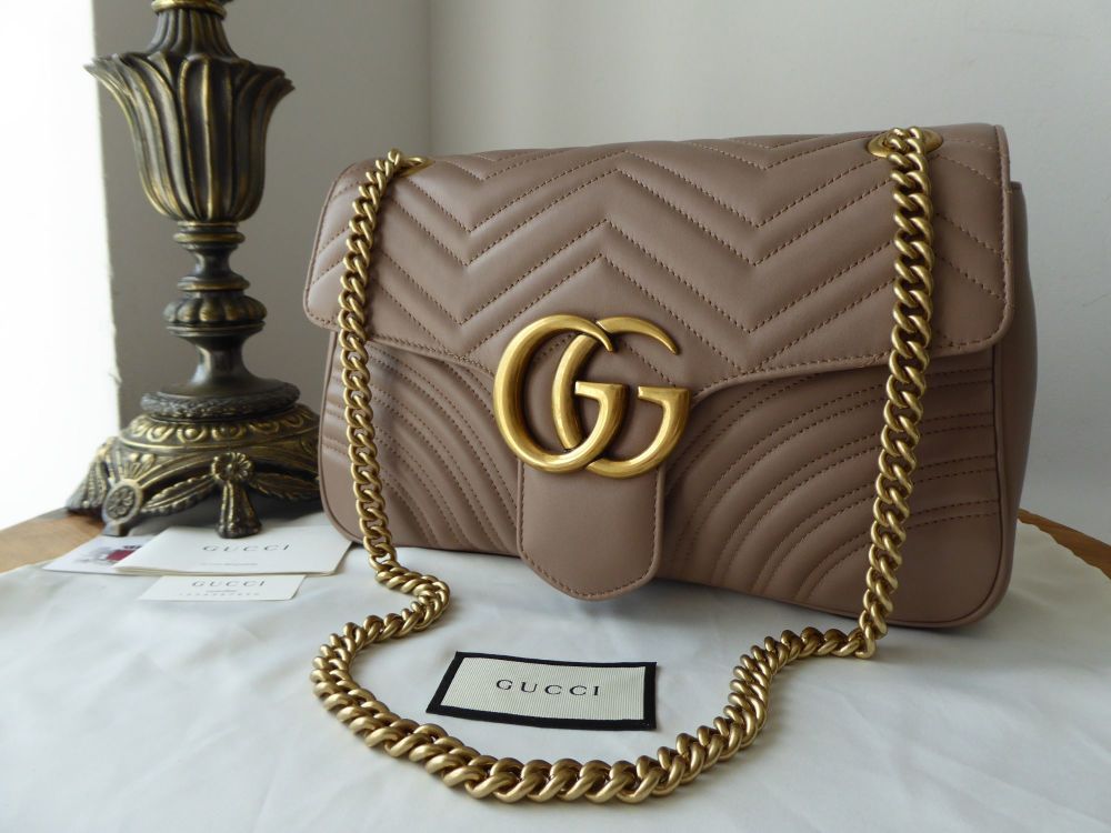 Gucci GG Marmont Medium Shoulder Bag in Porcelain Rose Matelassé Calfskin - SOLD 