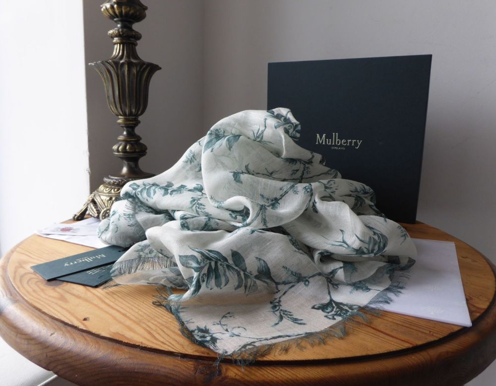 Mulberry Solomon's Seal Square Printed Wrap Scarf in Antique Blue Modal Lin