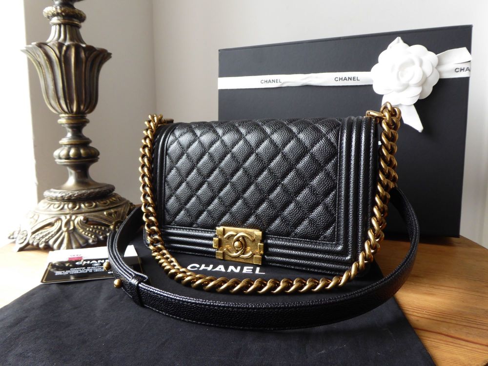 Chanel Boy Old Medium in Black Caviar with Antiqued Gold