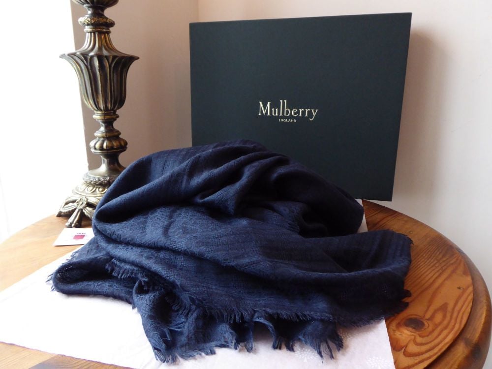 Mulberry Floral Weave Wrap in Midnight Cashmere Modal Cotton Silk Mix 