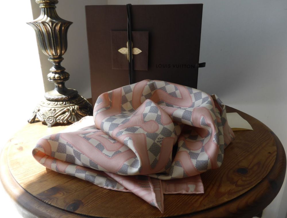 Louis Vuitton Silk Square Scarf in Tahitienne Rose Damier Azur - SOLD