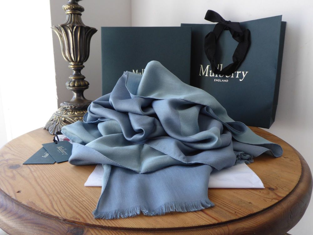 Mulberry Signature Letters Logo Jacquard Rectangular Scarf in Dark Frozen Silk Mix - SOLD