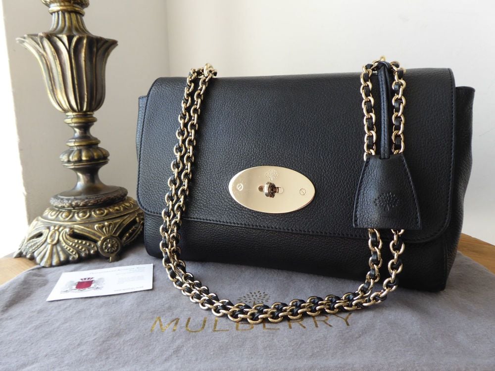 Mulberry Medium Lily in Black Glossy Goat with Shiny Gold Hardware 
