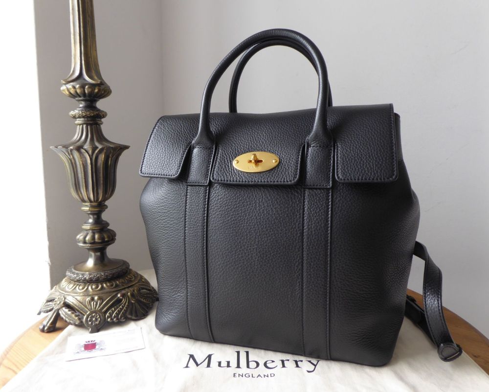 Mulberry Bayswater Backpack in Black Small Classic Grain with Golden Brass  Hardware