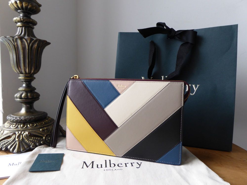 Mulberry Part Zip Wristlet Pouch in Chevron Multicolour Smooth Calf - New 