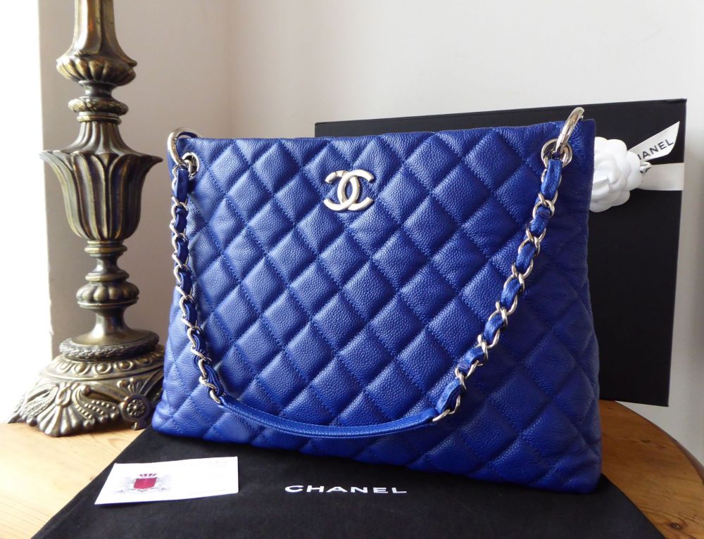 Chanel Easy Medium Tote in Cobalt Blue Caviar with Shiny Silver Hardware