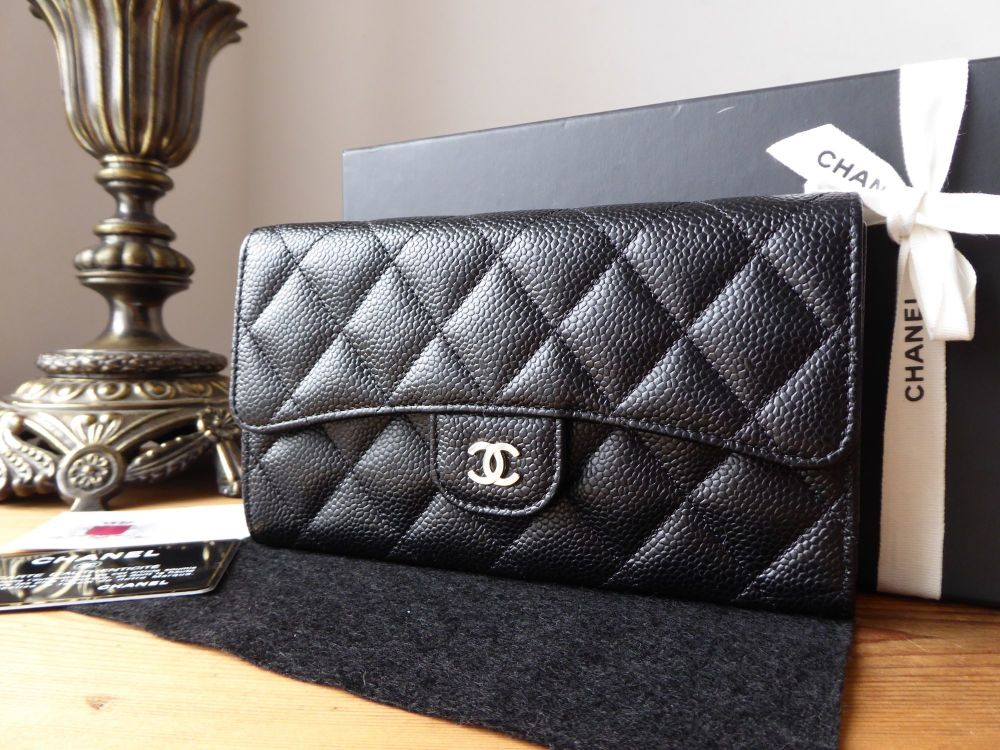Chanel Classic Continental Flap Purse Long Wallet In Black Caviar With  Shiny Silver Hardware SOLD