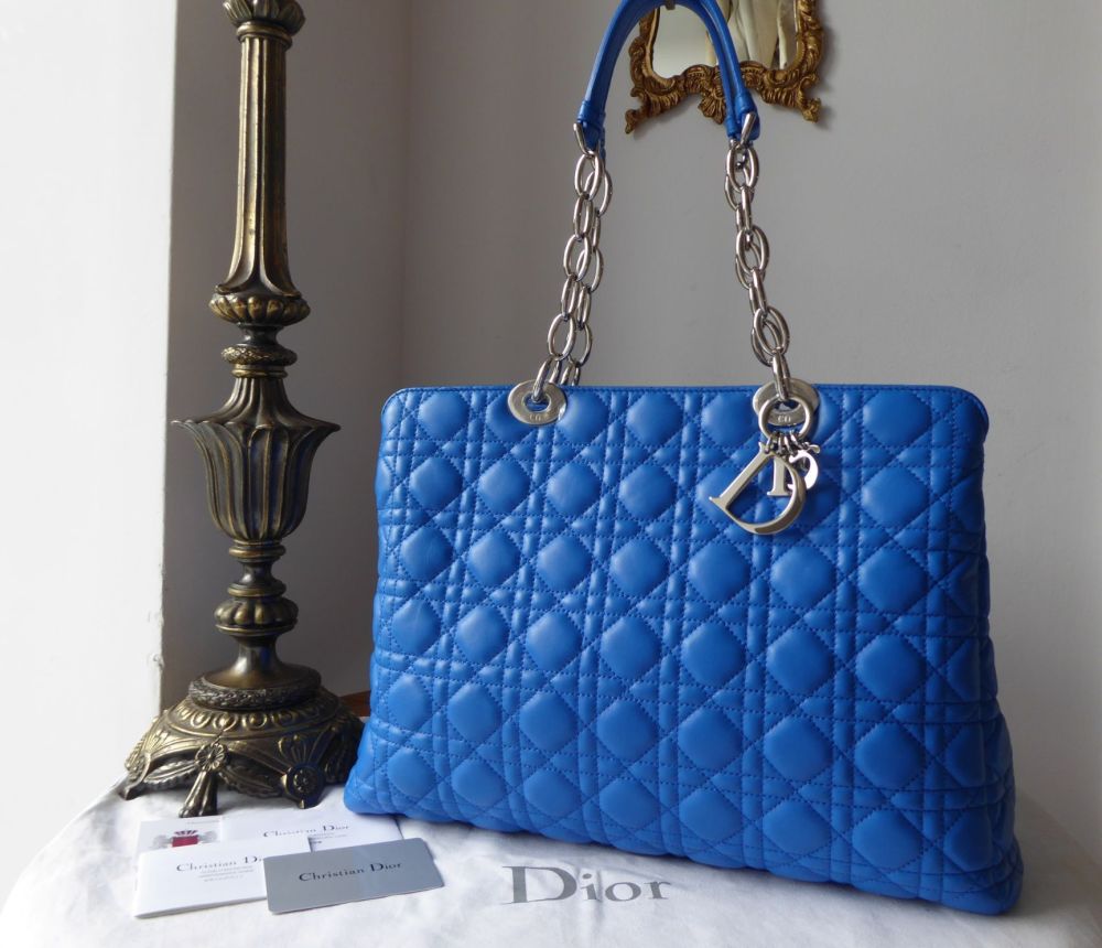 Dior Soft Tote in Electric Blue Lambskin Cannage with Silver Hardware 