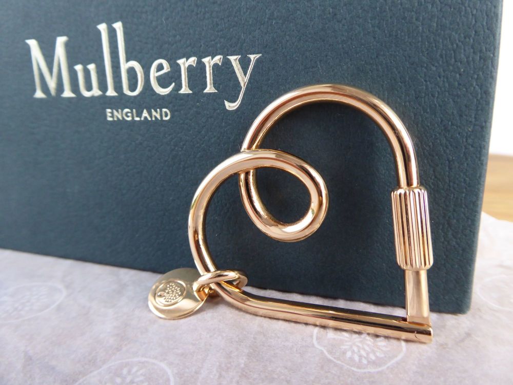 Mulberry Looped Heart Bag Charm Keyring Rose Gold Brass - New