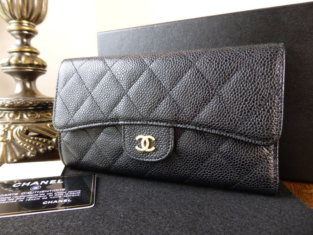 Chanel Classic Continental Flap Purse Long Wallet in Black Caviar with  Shiny Gold Hardware - SOLD