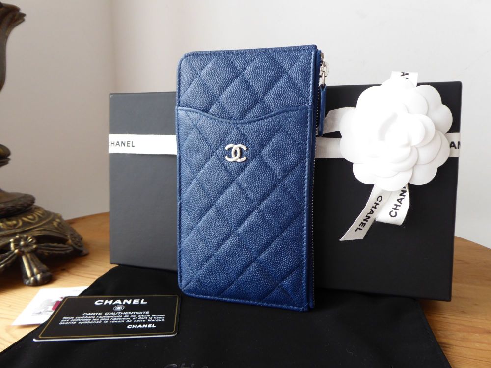 Chanel Classic Zip Pouch in Blue Caviar with Silver Hardware - SOLD