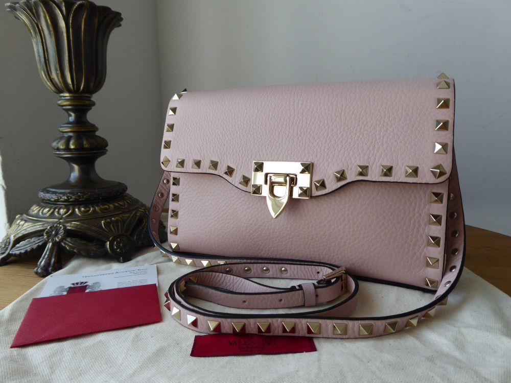 Valentino Rockstud Small Shoulder Clutch Rose Pink Grained Leather - SOLD