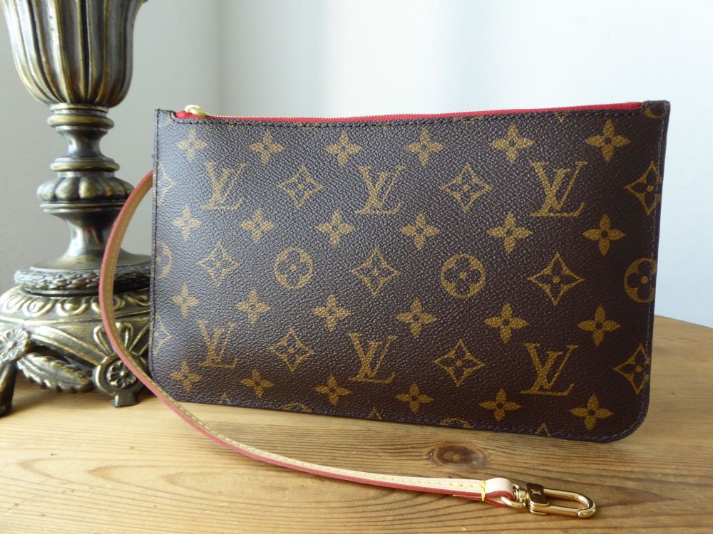 Louis Vuitton Neverfull MM Pochette Pouch in Monogram with Red