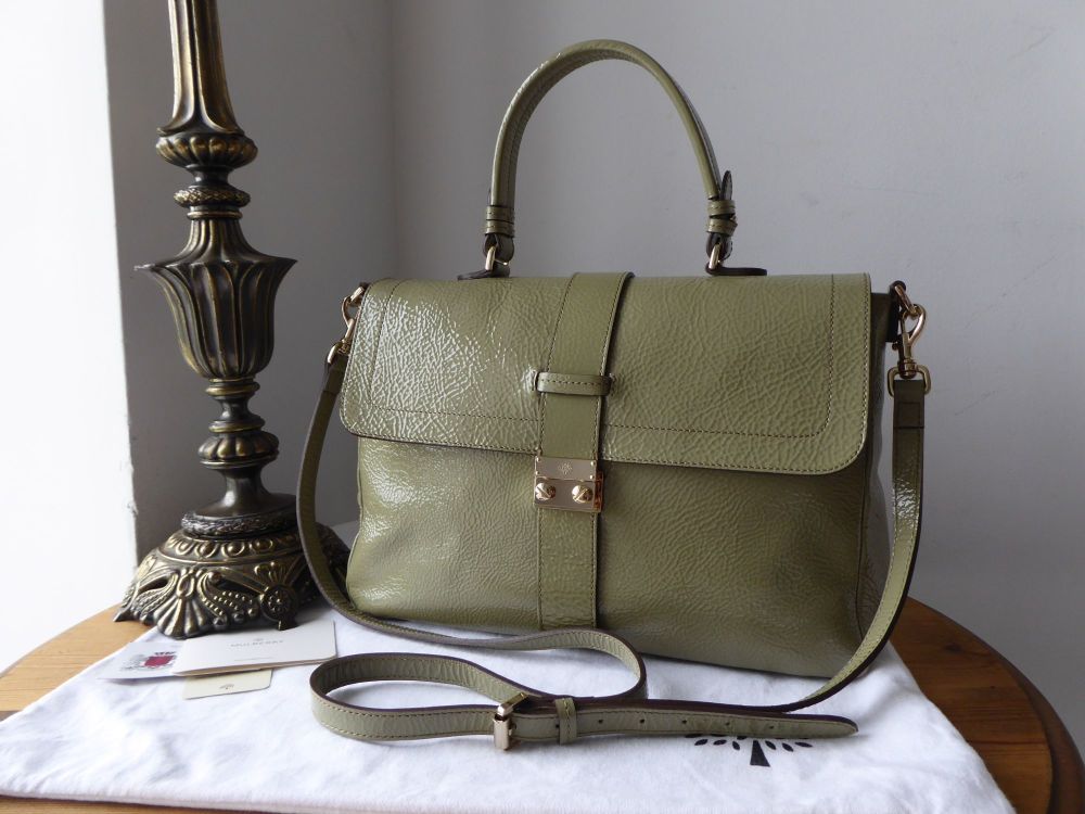 Mulberry Harriet Satchel in Summer Khaki Spongy Patent Leather - SOLD