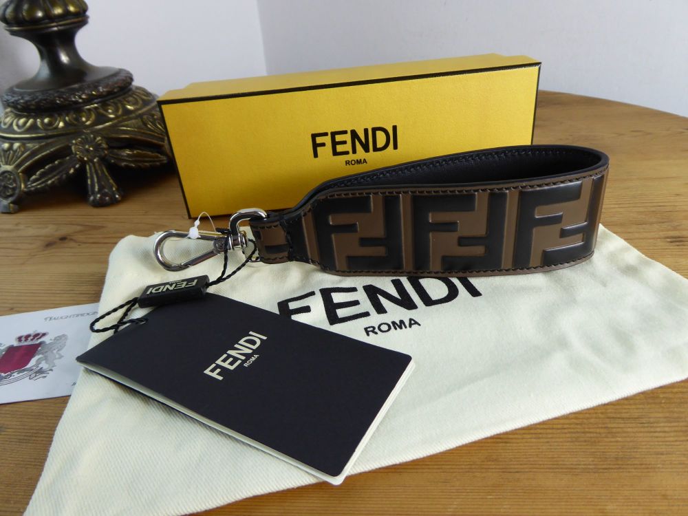 Fendi Wrislet Strap Key Holder in FF Zucca Stamped Calfskin Maya Nero with 