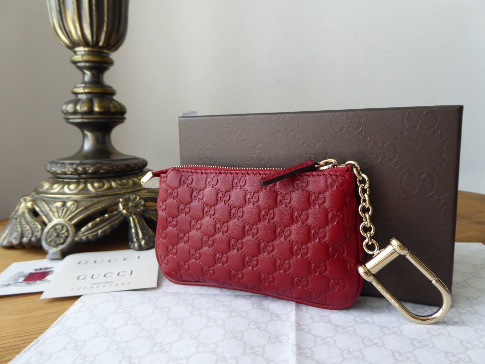 Gucci Small Zipped Key Pouch Cles in Bordeaux Red GG Micro Guccissima Leath