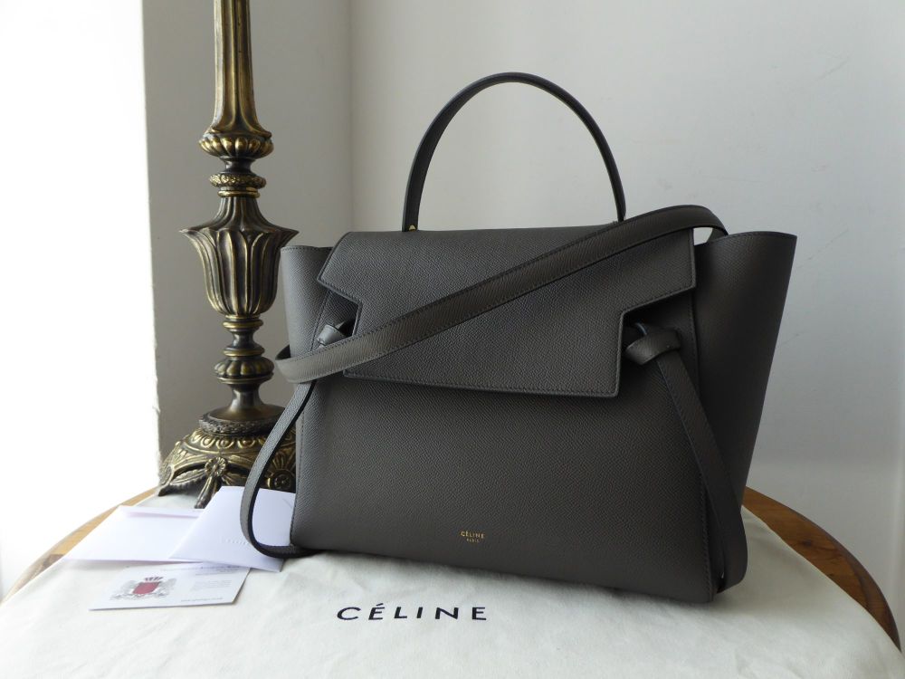 CÉLINE Mini Belt Bag in Grey Grained Calfskin