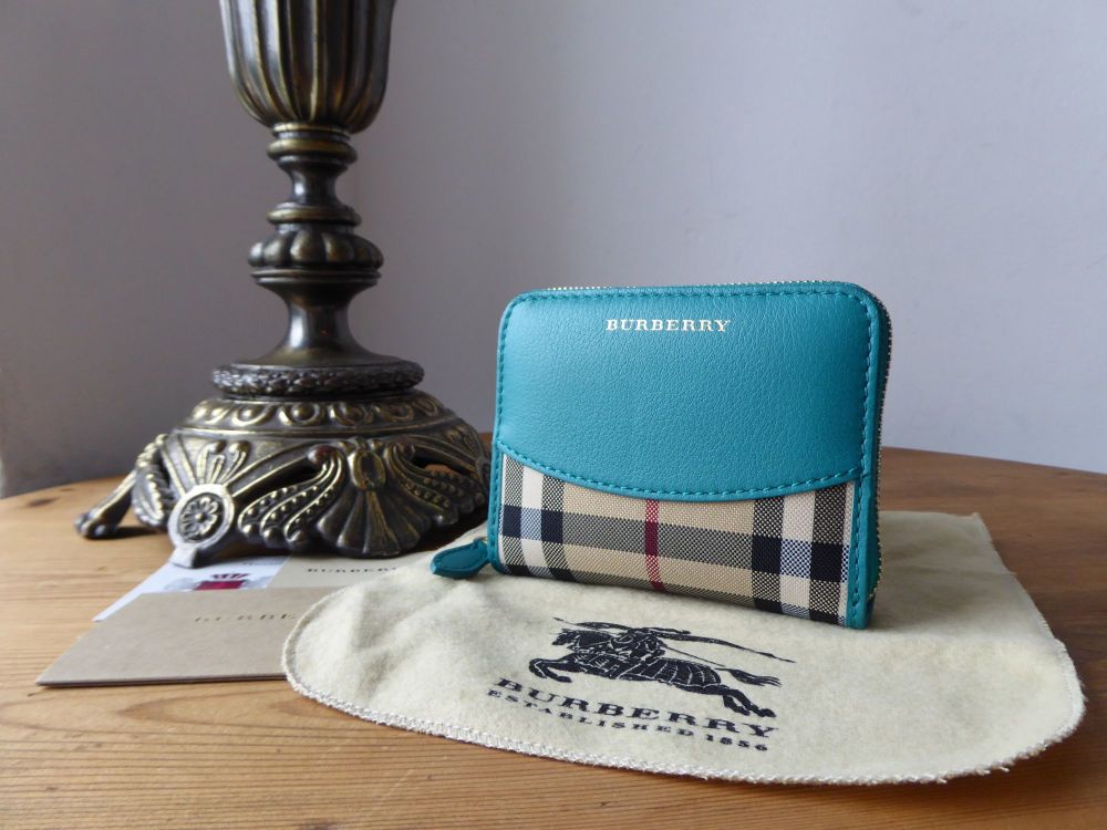 Burberry Bodmin Zip Around Compact Wallet in Horseferry Check with Aqua Gre