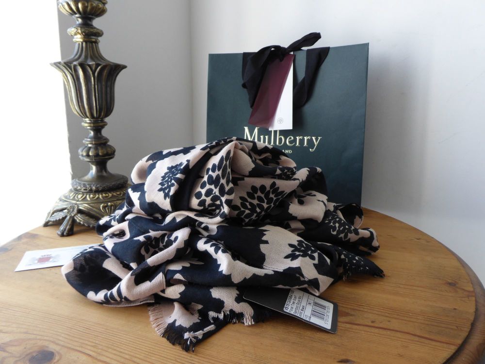 Mulberry Floral Tree Wrap Scarf in Black & Nude Bamboo Soya Mix - SOLD