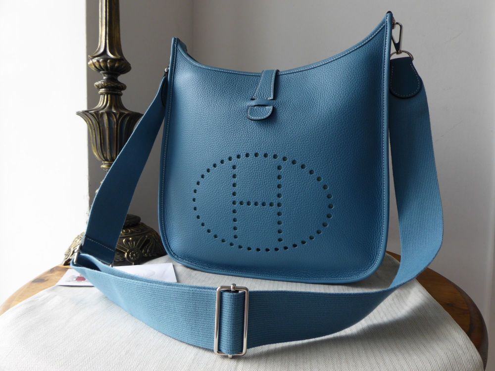 Hermès Evelyne III GM in Blue Jean Clemence Leather and Felt Liner - As New  - SOLD