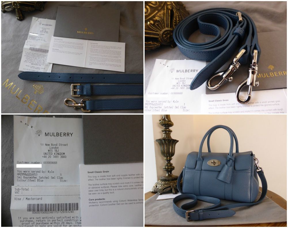 Mulberry Classic Small Bayswater Satchel in Steel Blue Small Classic Grain - SOLD