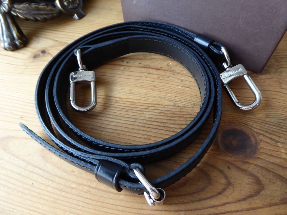 Louis Vuitton 16mm Adjustable Shoulder Strap in Smooth Black Calfskin with Shiny Silver Hardware