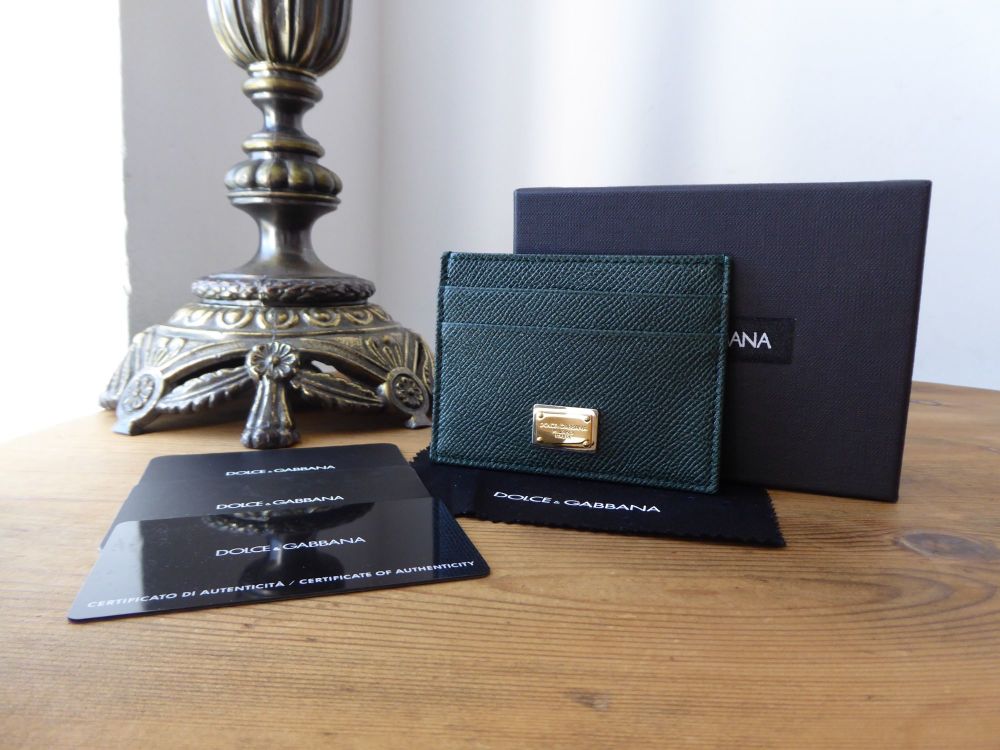Dolce & Gabanna Card Slip Holder in Olive Green Vitello Stampa Leather - New - SOLD